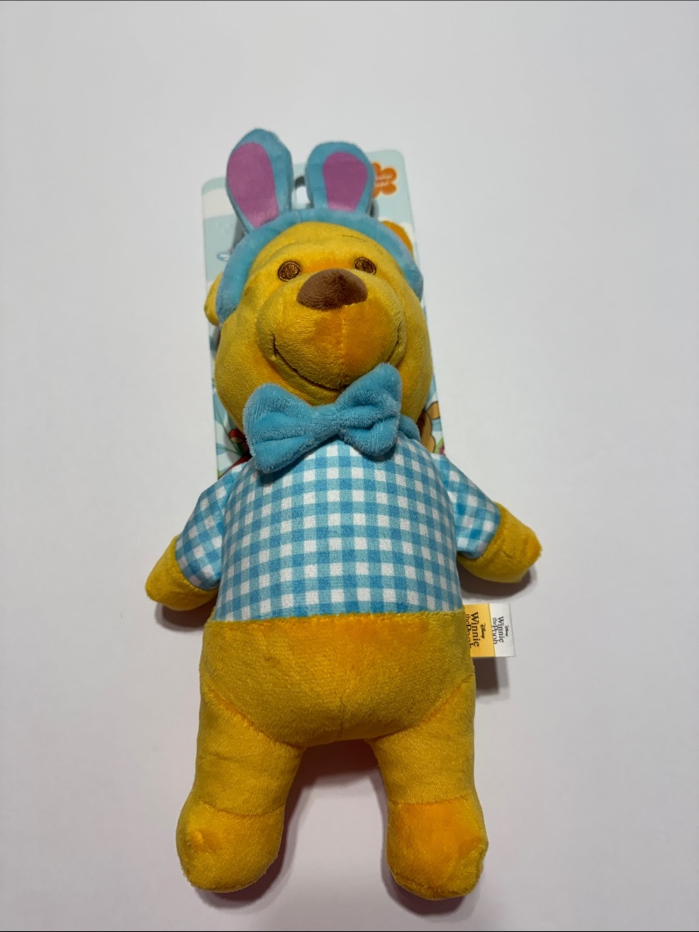 Disney Yellow Plush Bear with Blue Gingham Outfit and Bunny Ears